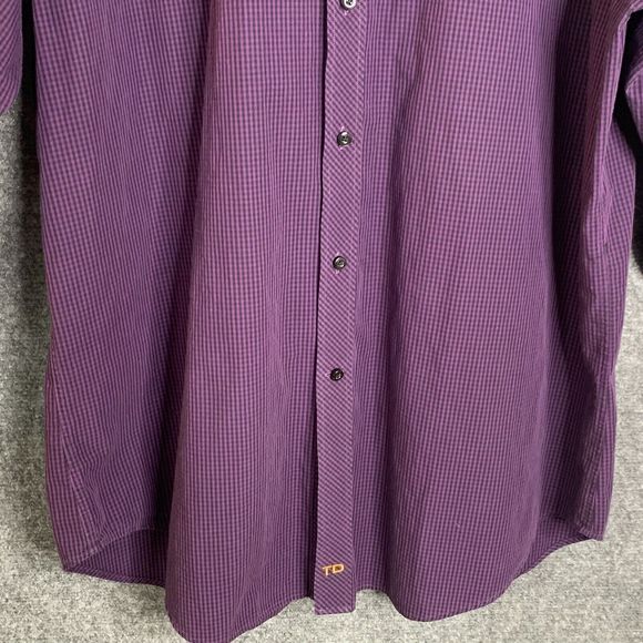 Thomas Dean Button Up Shirt Men Size XL Purple Check Flip Cuff ￼Pima Cotton - Picture 3 of 11